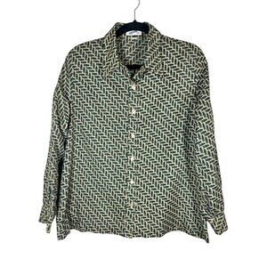 Retro Shirt M Green Belt Pattern Old Money Classic Chic Equestrian Preppy 80s